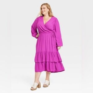 Fuscia Midi Wrap Dress
